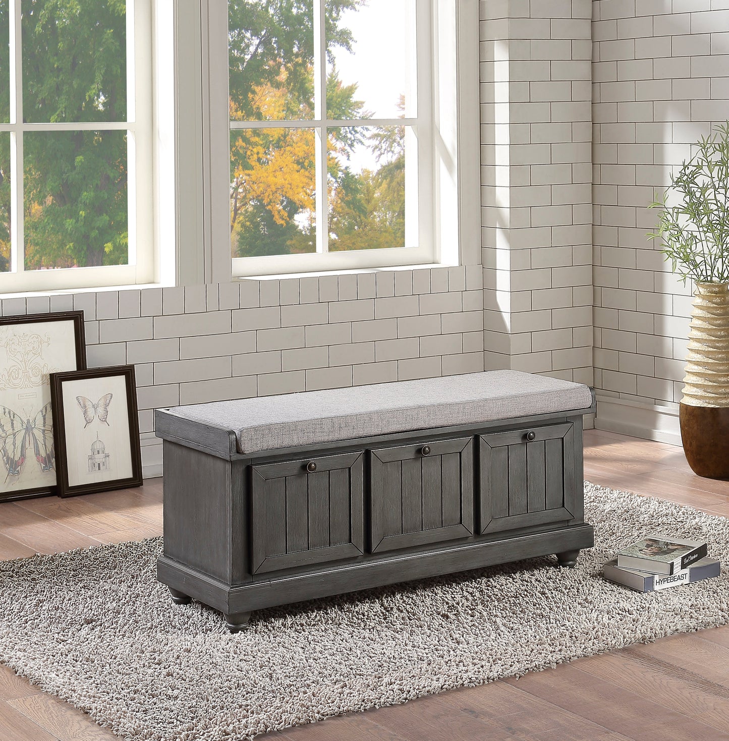 Woodwell Dark Gray Lift Top Storage Bench - 4586DG - Luna Furniture - Dallas Store