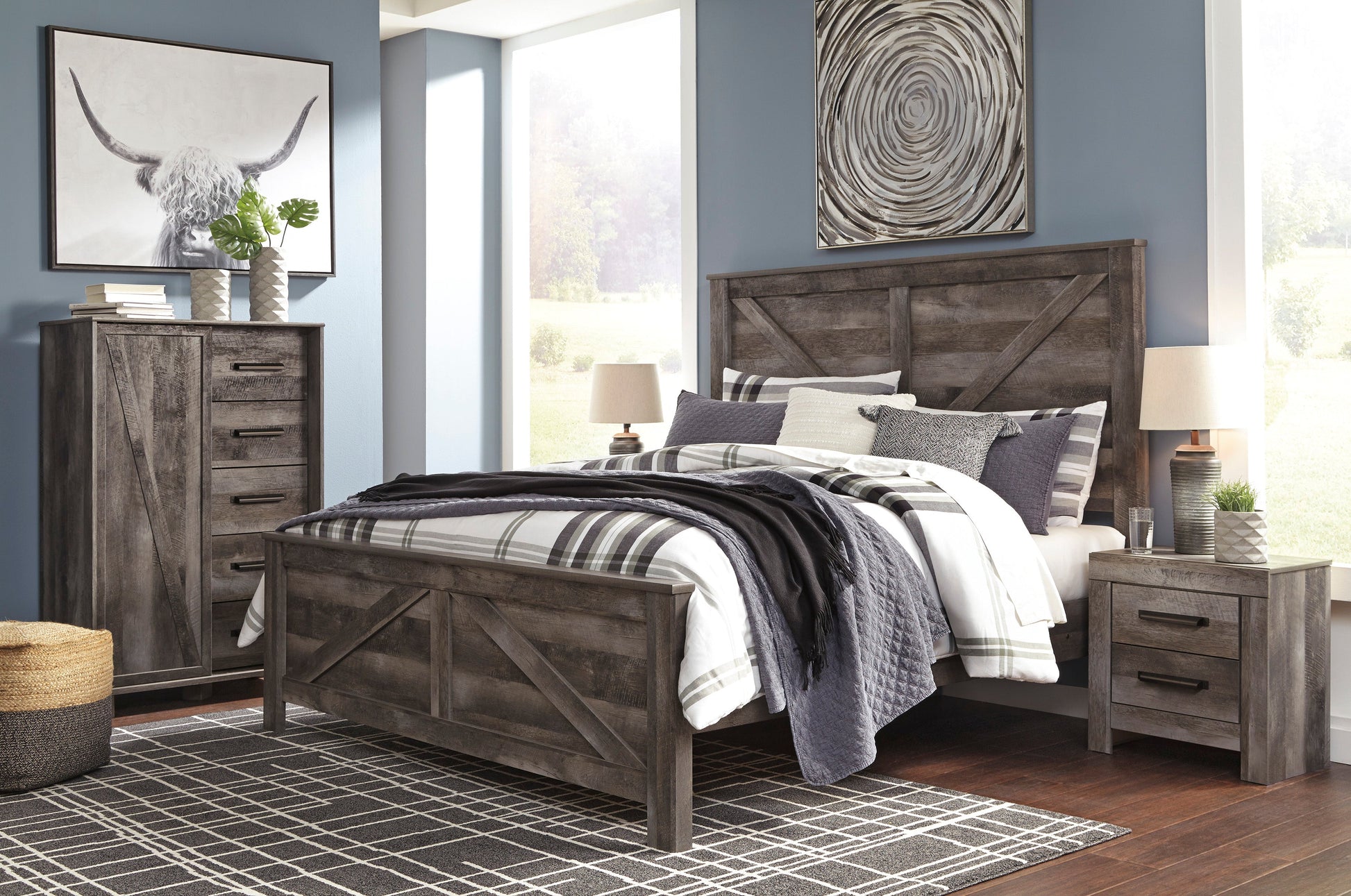 Wynnlow Gray Crossbuck Panel Bedroom Set - SET | B440-56 | B440-58 | B440-99 | B440-31 | B440-92 - Luna Furniture - Dallas Store