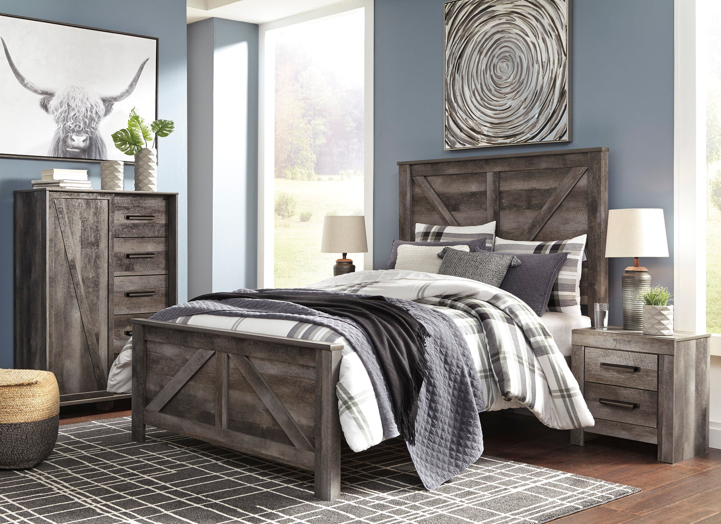 Wynnlow Gray Crossbuck Panel Bedroom Set - SET | B440-56 | B440-58 | B440-99 | B440-31 | B440-92 - Luna Furniture - Dallas Store