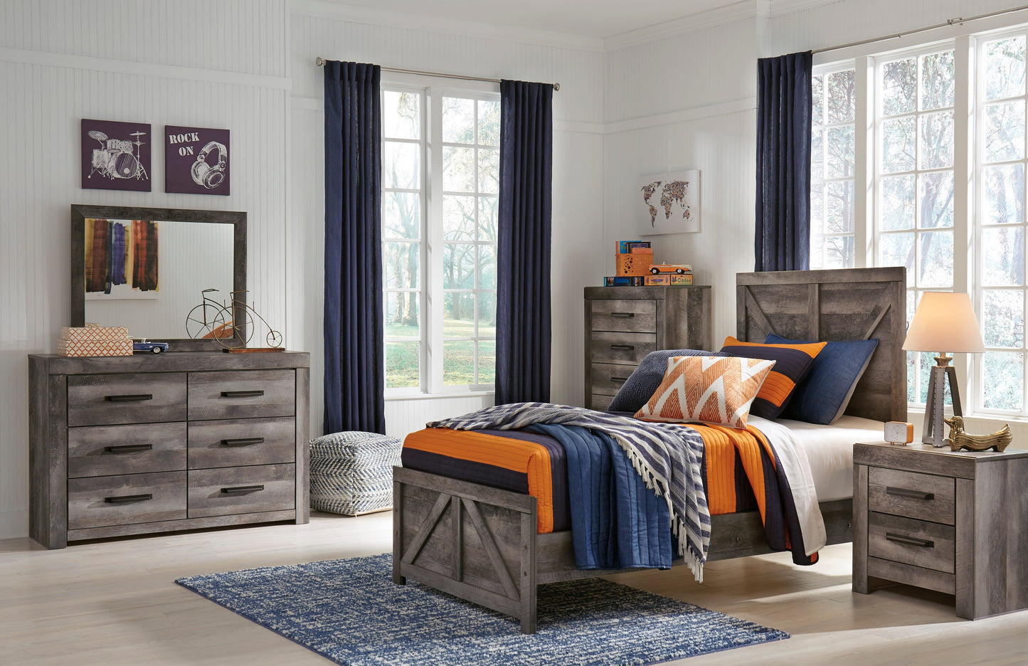 Wynnlow Gray Crossbuck Panel Youth Bedroom Set - SET | B440-55 | B440-86 | B440-31 | B440-36 | B440-92 | B440-46 - Luna Furniture - Dallas Store
