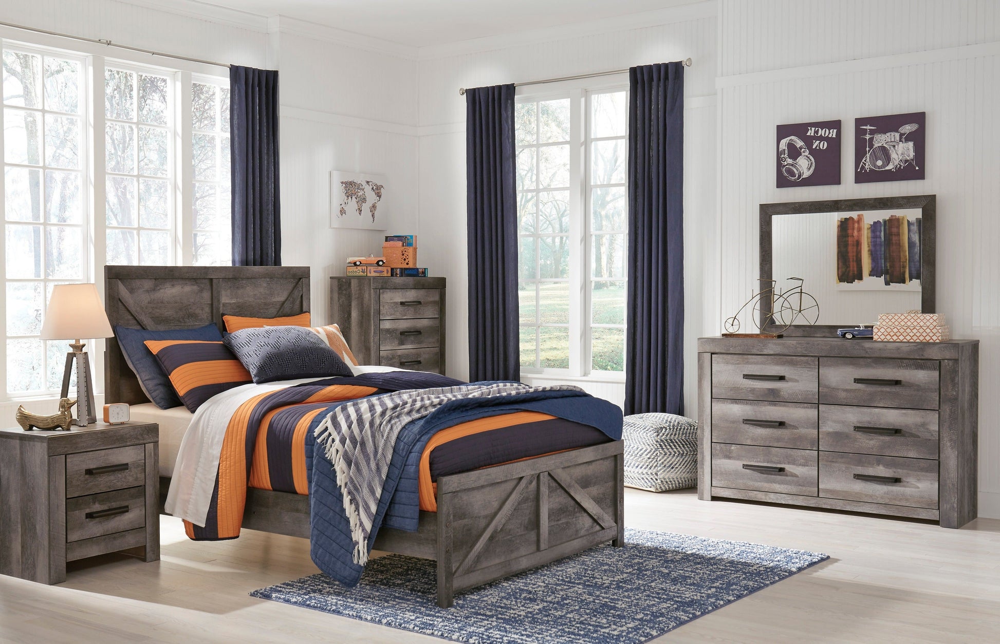 Wynnlow Gray Crossbuck Panel Youth Bedroom Set - SET | B440-55 | B440-86 | B440-31 | B440-36 | B440-92 | B440-46 - Luna Furniture - Dallas Store