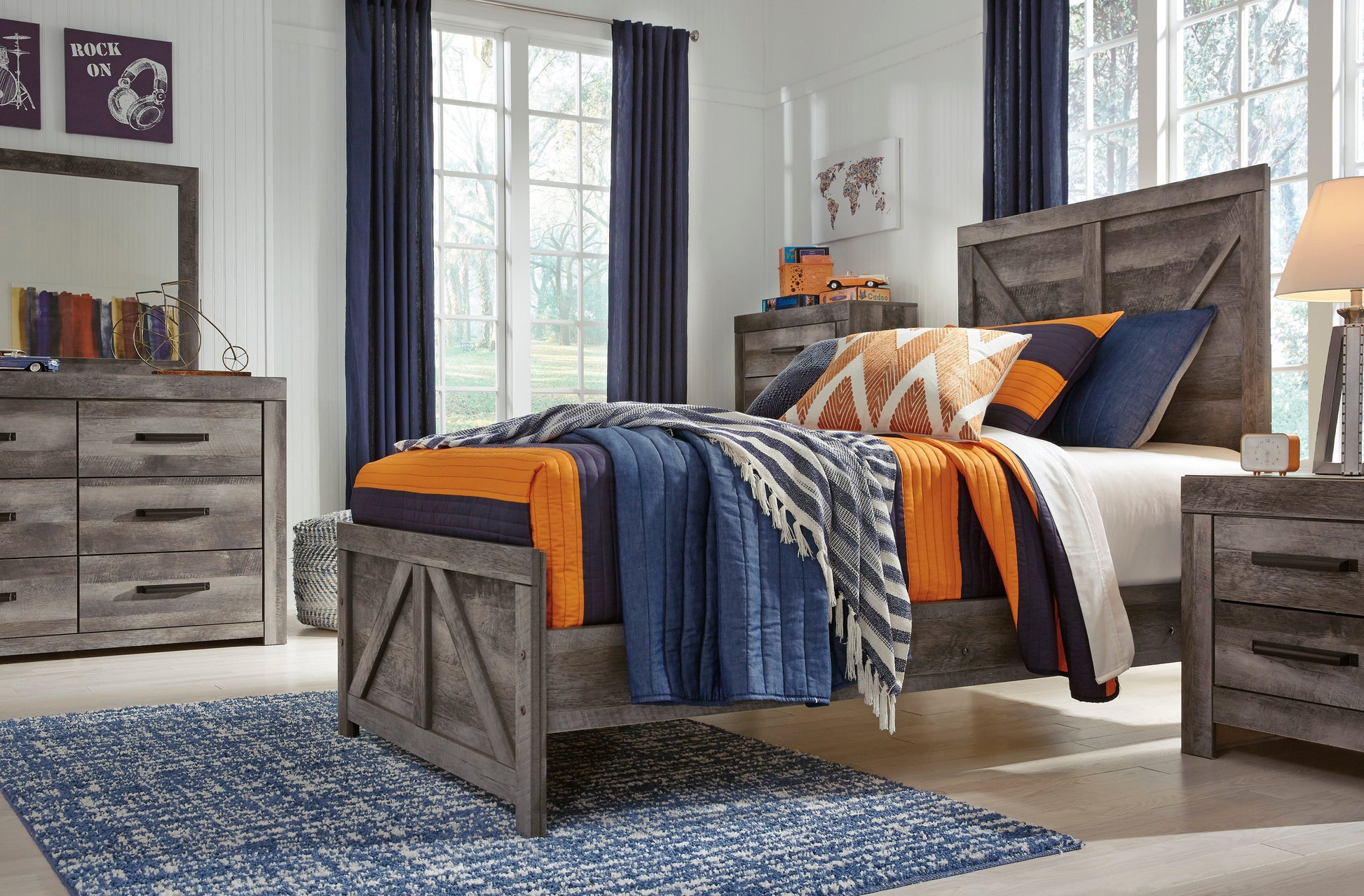 Wynnlow Gray Crossbuck Panel Youth Bedroom Set - SET | B440-55 | B440-86 | B440-31 | B440-36 | B440-92 | B440-46 - Luna Furniture - Dallas Store