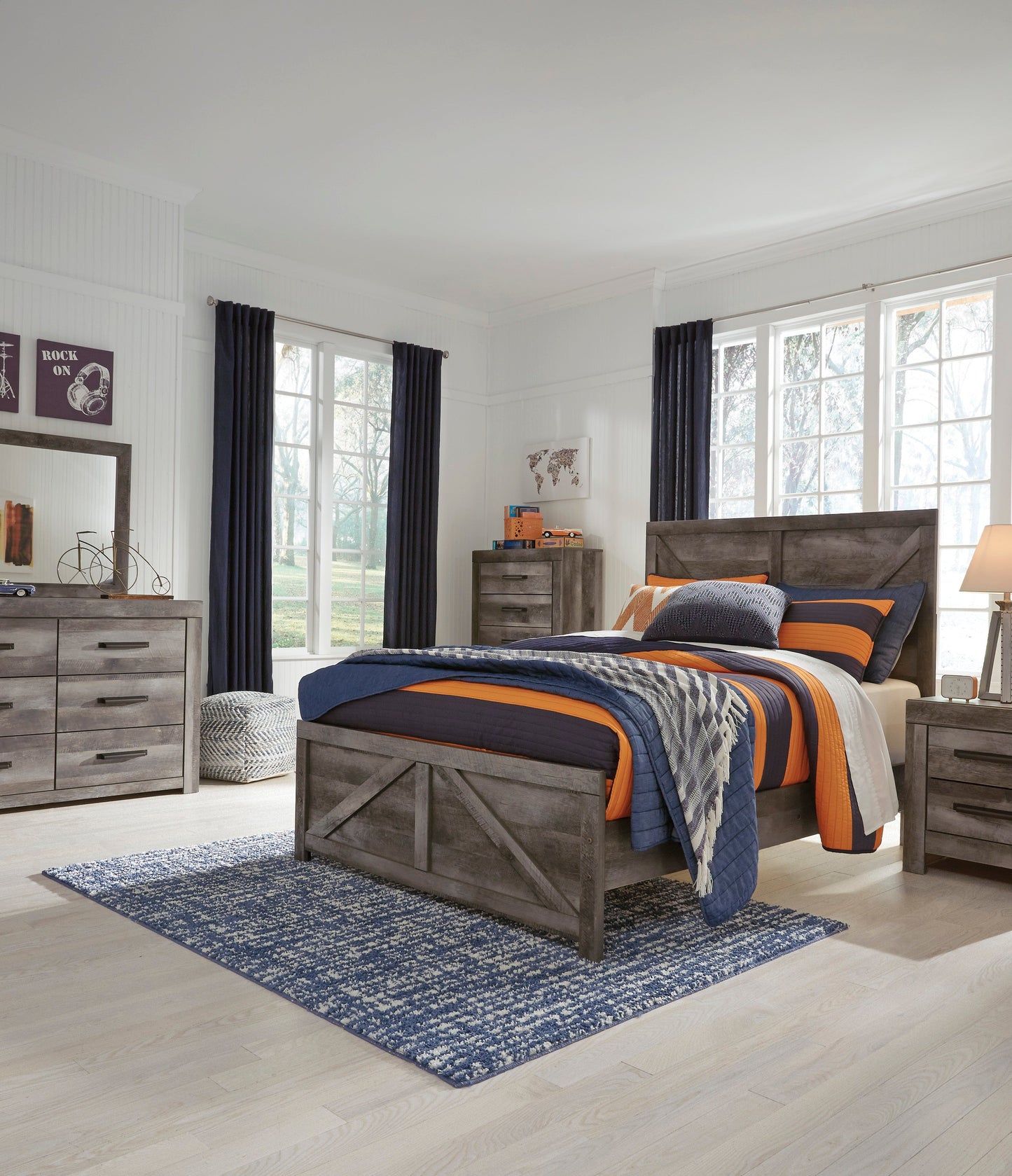Wynnlow Gray Crossbuck Panel Youth Bedroom Set - SET | B440-55 | B440-86 | B440-31 | B440-36 | B440-92 | B440-46 - Luna Furniture - Dallas Store