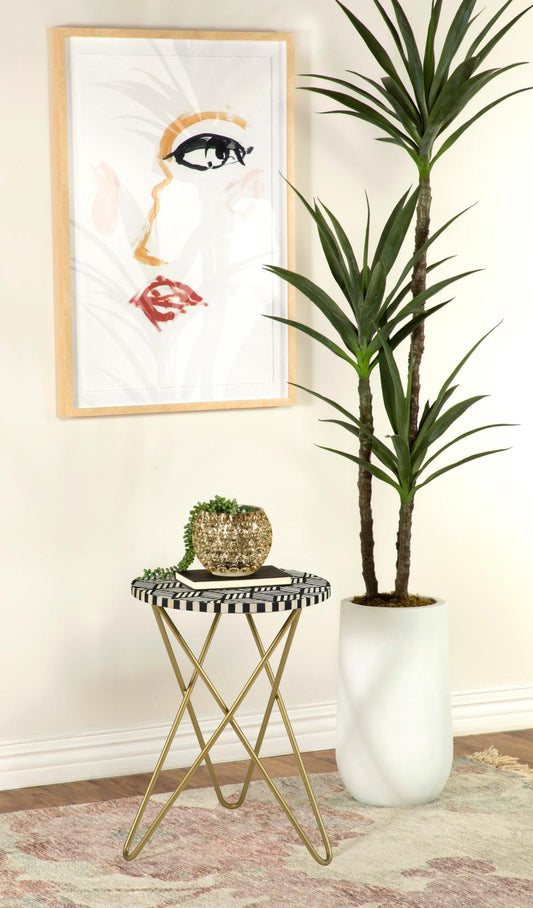 Xenia Black/White Round Accent Table with Hairpin Legs - 935878 - Luna Furniture - Dallas Store