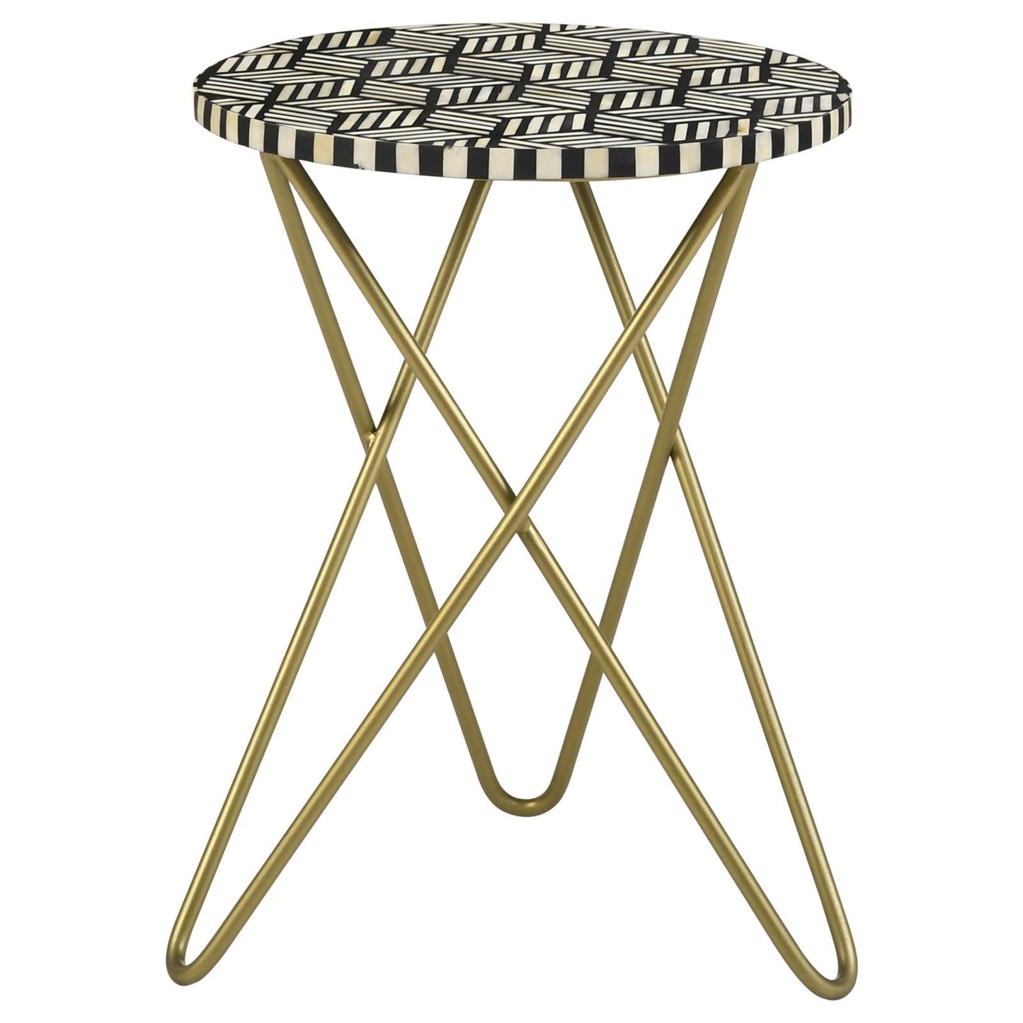 Xenia Black/White Round Accent Table with Hairpin Legs - 935878 - Luna Furniture - Dallas Store