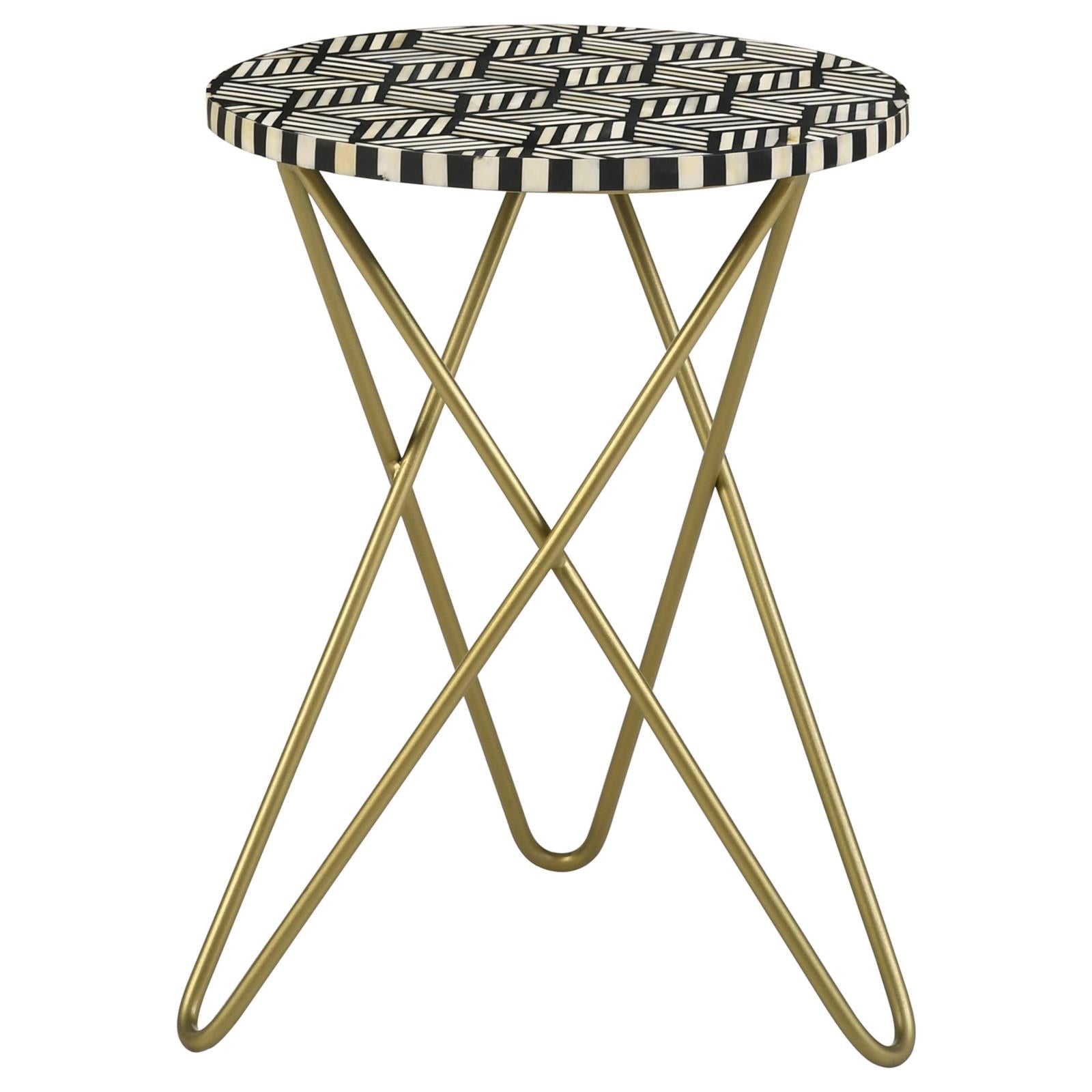 Xenia Black/White Round Accent Table with Hairpin Legs - 935878 - Luna Furniture - Dallas Store