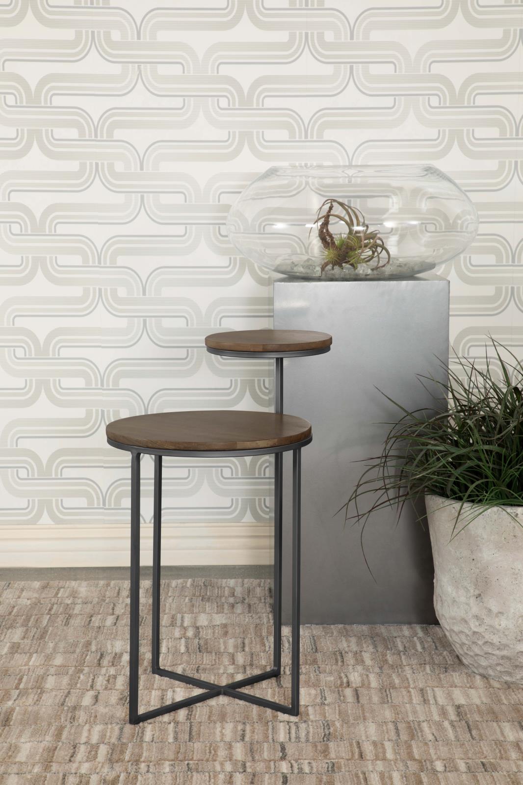 Yael Natural/Gunmetal Round Accent Table - 935980 - Luna Furniture - Dallas Store