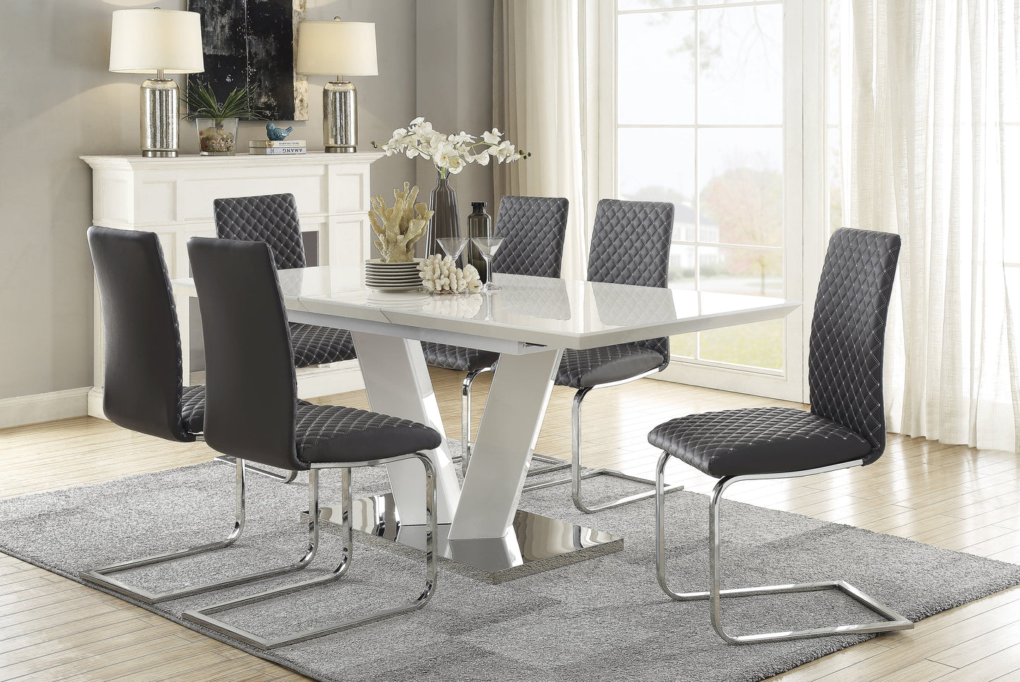 Yannis Chrome Metal/Gray Faux Leather Side Chair, Set of 2 - 5503S - Luna Furniture - Dallas Store
