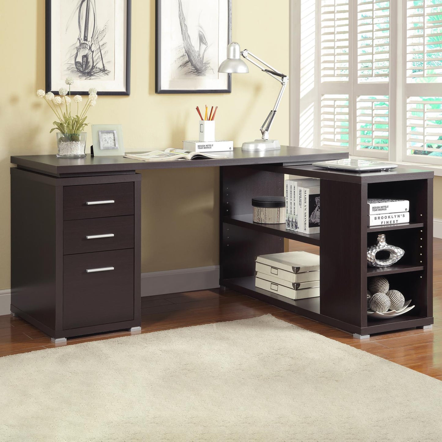 Yvette Cappuccino L-shape Office Desk - 800517 - Luna Furniture - Dallas Store