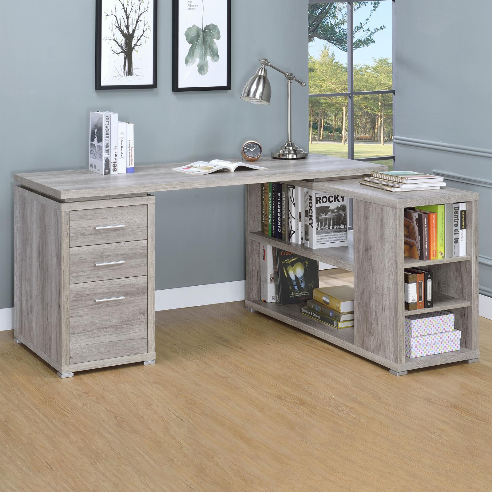 Yvette Gray Driftwood L-shape Office Desk - 801516 - Luna Furniture - Dallas Store