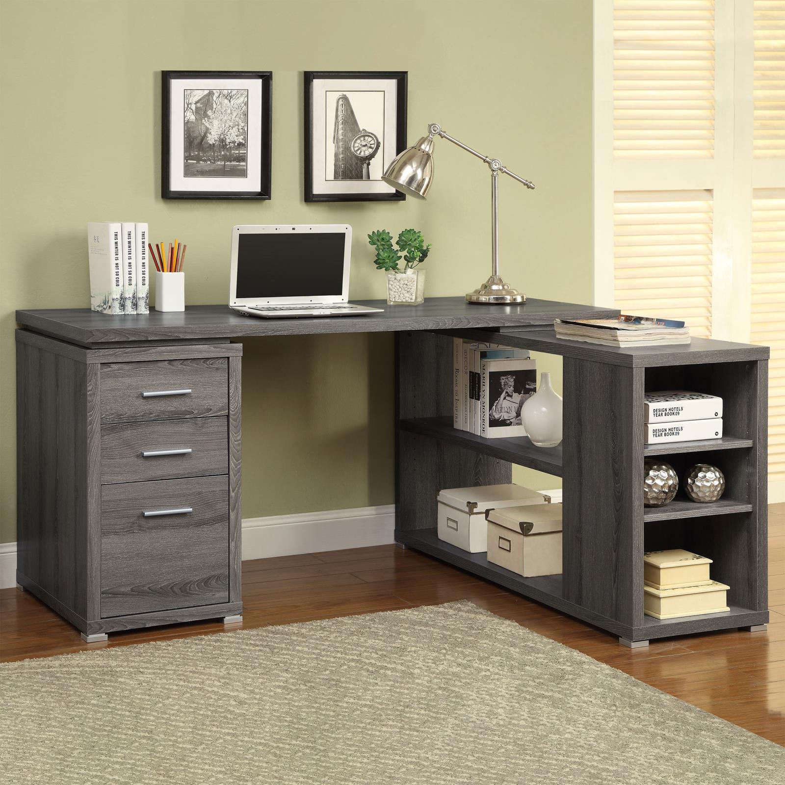 Yvette Weathered Gray L-shape Office Desk - 800518 - Luna Furniture - Dallas Store