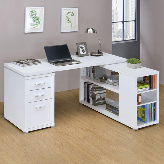 Yvette White L-shape Office Desk - 800516 - Luna Furniture - Dallas Store