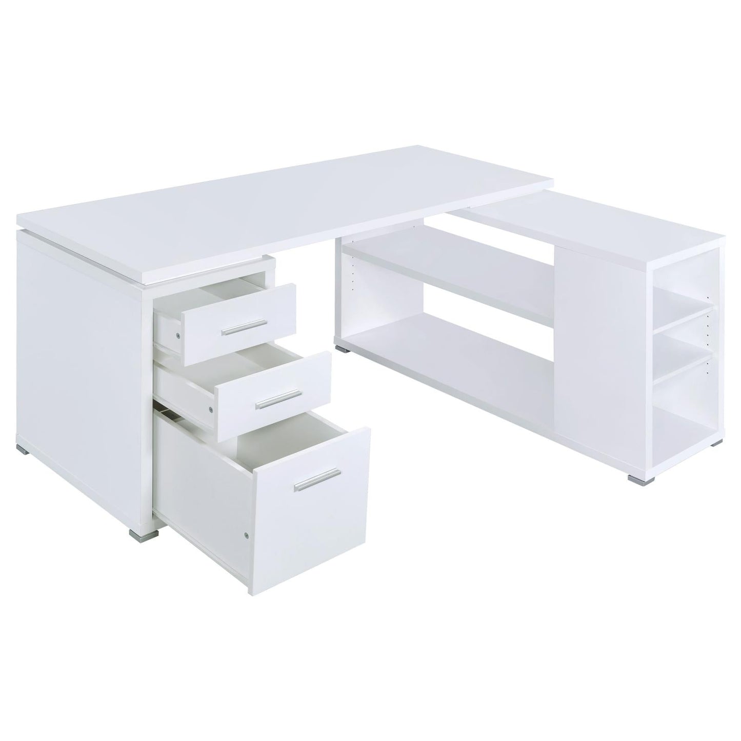Yvette White L-shape Office Desk - 800516 - Luna Furniture - Dallas Store