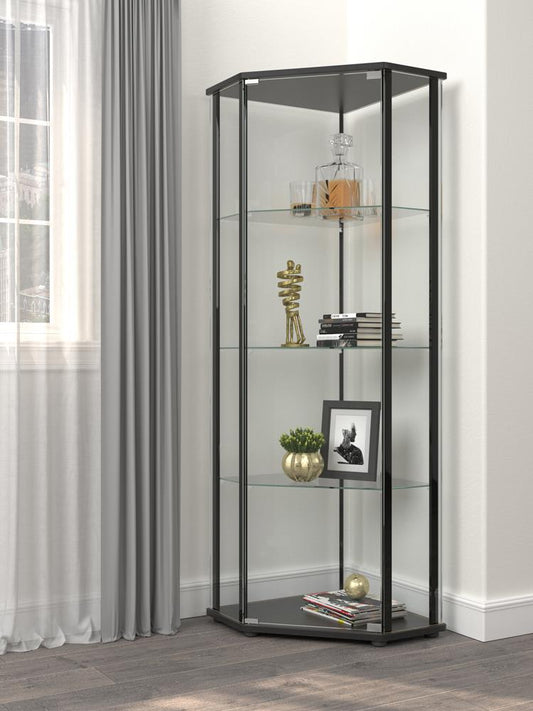 Zenobia Clear/Black Glass Shelf Curio Cabinet - 953234 - Luna Furniture - Dallas Store